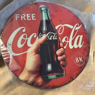 “Free Coca Cola” Round Metal Tin 8”x8”  - Image 1 of 4