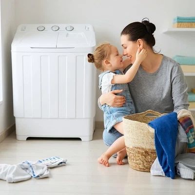 Lavadora portátil semiautomática compacta doble bañera 30 lb con bomba de drenaje Foto 1 de 4