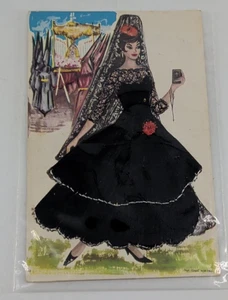 Lady in Silk Embroidered Black Dress Signed Made In Spain Postcard - Picture 1 of 4
