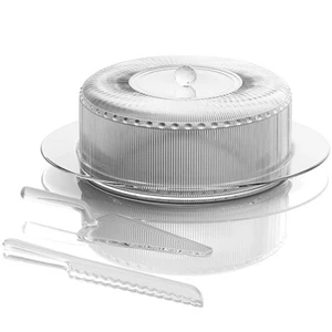 Acrylic 4 Piece Cake Serving Set, Clear, Round, 10.5-in Cake Stand with Dome ... - Picture 1 of 7