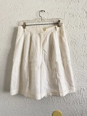 Lord & Taylor White high rise pleated linen  shorts size 14 women’s 9” inseam - Image 1 of 4