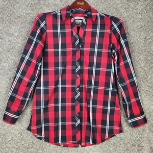 Camisa Foxcroft Roja a Cuadros para Mujer 10 Formas Abotonada Manga Larga Sin Arrugas NUEVA - Imagen 1 de 8