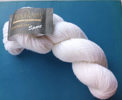 Cascade Yarns 220 Sport 100% Wool Yarn DK Weight WHITE 50 gm skein x 1 - Image 1 of 4