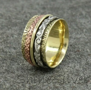 Solid 925 Sterling Silver Spinner Ring Handmade Ring Fidget Ring US Size 7.25 - Picture 1 of 11
