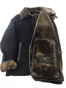 hugo boss mens bomber jacket Aviator Shearling Suede Fur zipper Up Size 50 - Picture 1 of 10
