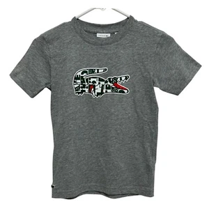 Lacoste Kids Graphic Crocodile Logo T-Shirt Gray 8Y Short Sleeve 100% Cotton - Picture 1 of 16
