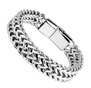 Men’s Buckle Bracelet Stainless Steel Double Row Front and Back; Size 8” & 8mm - Picture 1 of 7
