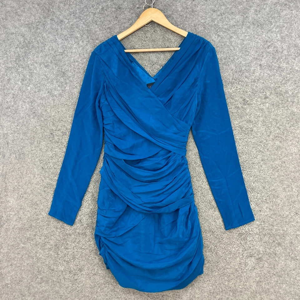 Vestido Wish Mujer 10 Pequeño Azul Seda Manga Larga Cuello en V Fiesta Cóctel 27311 Foto 1 de 4