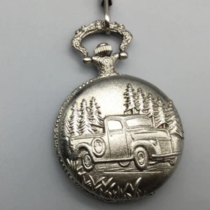 LJ Classique Pocket Watch 46mm Silver Tone with Chain Truck New Battery - Picture 1 of 10