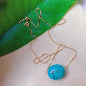 Colgante Turquesa Forma Huevo Natural Oro 18K Collar Collar Dije Piedras Preciosas - Imagen 1 de 7