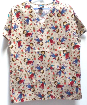 Crest Scarcrow Adult Unisex Scrub Top Multi Color Pocket Size M - Image 1 of 4