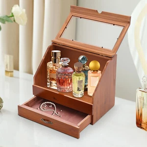 Perfume Organizer Wood Jewelry Storage Box Perfume Display Stand with Drawer - Picture 1 of 15