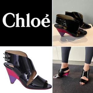 CHLOE $729 Black, Pink, Purple Patent Leather Gladiator Sandals, Heels 38IT/8US - Picture 1 of 12