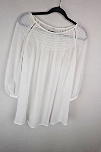 Milla weiße Bauernbluse S Boho gesmoktes Top Cottagecore transparent Tunika Gaze - Bild 1 von 6
