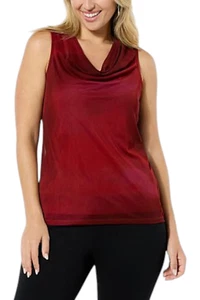 Colleen Lopez Women's Printed Mesh Cowl Neck Tank Red - Picture 1 of 1