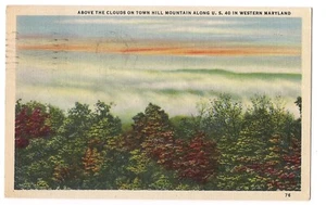 TOWN HILL MOUNTAIN ABOVE THE CLOUDS Western Maryland MD Postcard Linen 1957 - Picture 1 of 2