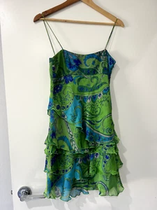 Zara Paisley Print Tiered Silk Mini Dress Green Size Small - Bild 1 von 12
