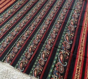 Vintage Sharon Kessler Fabric Paisley Stripe Border Print USA 104” Long cotton - Picture 1 of 13