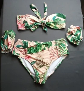 Women's Two-Piece Bikini Tropical Design Size Large with 2 Matching Arm Bands - Picture 1 of 5