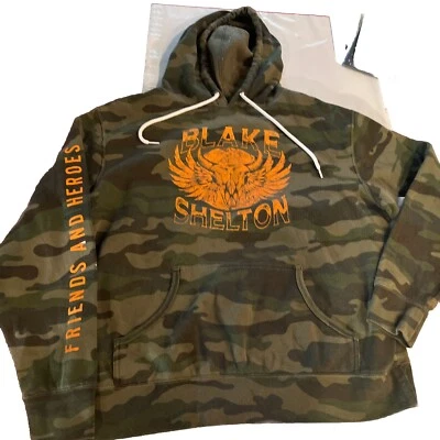 Blake Shelton HOODIE CONCERT Green Camo ORANGE LOGO friends And Heroes LARGE men - Image 1 of 4