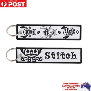 Black & White Goth Stitch Keychain Keyring Double Sided Embroidered Key Tag Gift - Picture 1 of 1