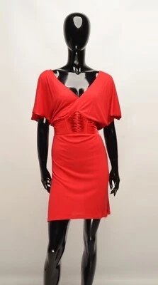 Mini vestido Miss Sixty Y2K coquette gola V profunda mangas asa de morcego vermelho tamanho XS - Imagem 1 de 4