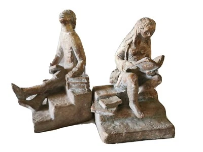 VTG Bookends /statue of Boy And Girl reading - Image 1 of 4