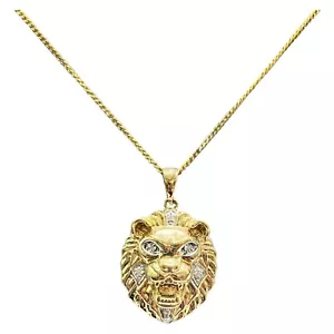 9ct 9K Yellow Gold Lion Head Pendant With Diamonds 2.82 Grams. Brand New - Picture 1 of 7