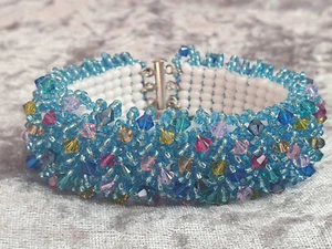 Armband handmade Magic Carpet Aqua mit Swarovski Kristalle Silber-Verschluß - Bild 1 von 5