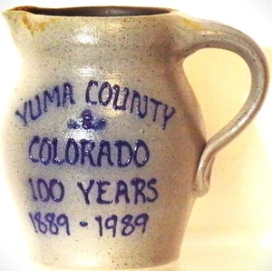 Yuma County, Colorado 100 years - 1889-1989 -cream pitcher- Rockdale Union Stone - Picture 1 of 3