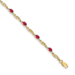 10k Yellow Gold Diamond and Oval Ruby Bracelet 7.25" 3.71g for Mom - Picture 1 of 2