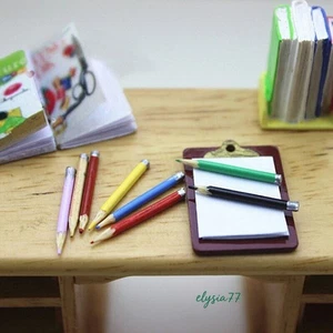 9PC Miniature 1:12 Accessories Scale Dollhouse Pencils Wordpad Set Study Student - Picture 1 of 8
