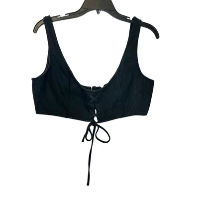 Honey Punch Scoop Neck Sleeveless Corset Style Lace-up Crop Top Black Large - Image 1 of 4