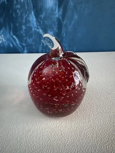 Hand Blown Studio Art Glass APPLE Paperweight Red Clear Bubbles Teacher - Picture 1 of 8