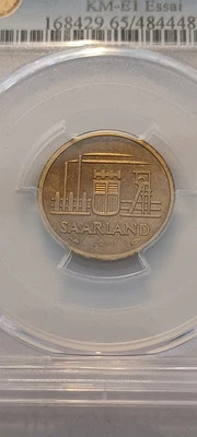 Saarland 1954 PCGS SP65 KM-E1 ESSAI 10 Franken PROOF - Image 1 of 3