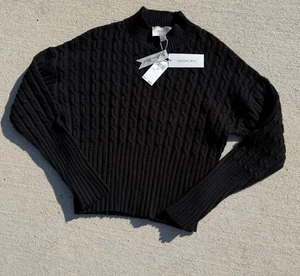 Suéter Jason Wu Mujer Manga Larga Cuello Simulado Tejido con Cable Negro Nuevo con Etiquetas $68 Grande - Imagen 1 de 7