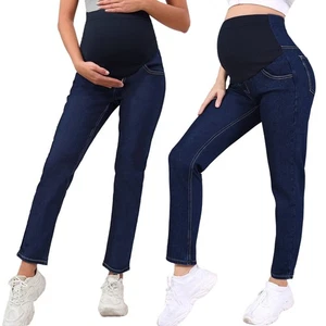 Maternity Pregnancy Pants Comfy Denim Daily Wear Jeans Straight Leg Women Soft - Picture 1 of 19