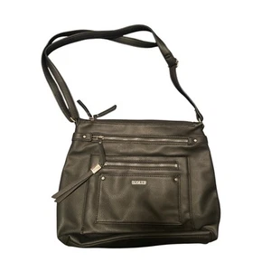 GUC Rosetti Black Faux Leather Shoulder Bag Purse Handbag Pocketbook 14"x10"x4" - Picture 1 of 5