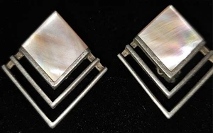 Vintage 925 Sterling Silver Mid Century Modern Clip On Earrings - Picture 1 of 7