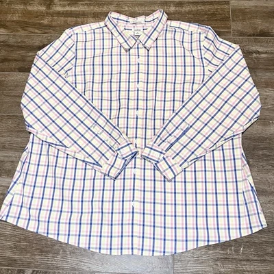 LL Bean Shirt Womens 3X Plaid Wrinkle Free Pinpoint Oxford Long Sleeve - Image 1 of 4