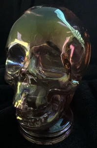 Teschio in vetro cavo tinta arancione iridio decorazione casa (4,5" L x 3,5" L x 5,5" H) - Foto 1 di 5