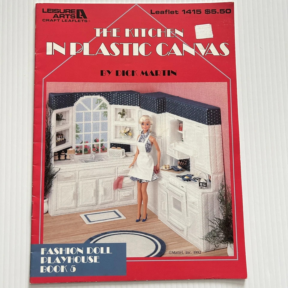 Vtg Leisure Arts Plastic Canvas Pattern Book 5 Fashion Doll Kitchen Playhouse - Image 1 of 4