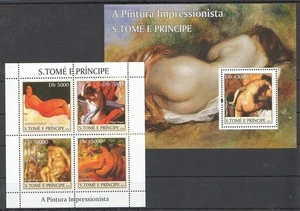 Sao Tome 2004 MNH MS+SS, Nude Paintings by Edgar Renoir Gauguin Modigliani, Art - Picture 1 of 1