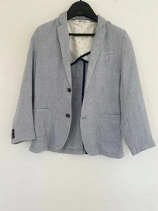 H&M Linen Blazer Jacket Kids Boys Light Blue Herringbone Pattern - Size 10-11 - Picture 1 of 5