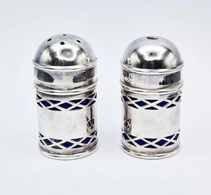 ANTIQUE SILVER PLATED PIERCED SALT & PEPPER SHAKERS c1940 - Picture 1 of 4