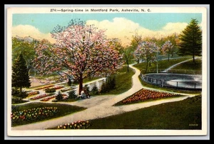 Primavera en Montford Park, Asheville, Carolina del Norte - Postal antigua G11 - Imagen 1 de 2