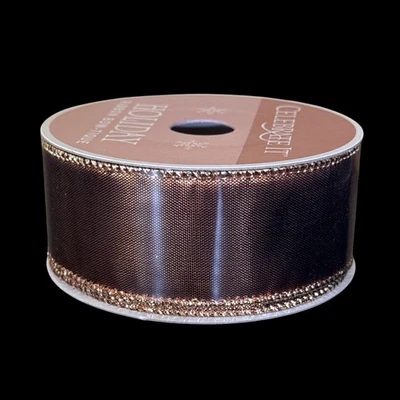 Celebrate It Wired Edge Metallic Holiday Ribbon 2.5" Wide 10 Yds Brown Gold - Image 1 of 4