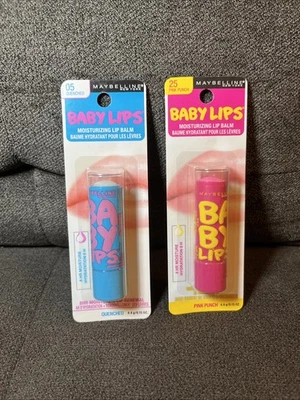 批量 2 件 Maybelline Baby Lips 保湿润唇膏 # 05 Quenched 25 粉红色 冲孔 — 第 1/2 张图片