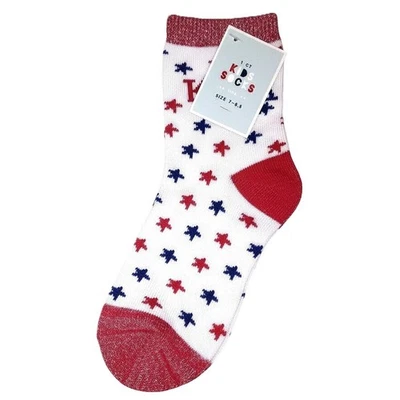 Calcetines Crew Niñas, 7-8.5 Rojo Blanco y Azul Estrellas EE. UU. 4 de Julio Unisex Niños Calcetines Foto 1 de 4