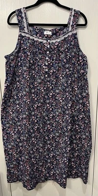 Camisón Aria Plus 2X XXL Azul Marino Floral Largo Midi Sin Mangas Algodón Tejido Foto 1 de 4
